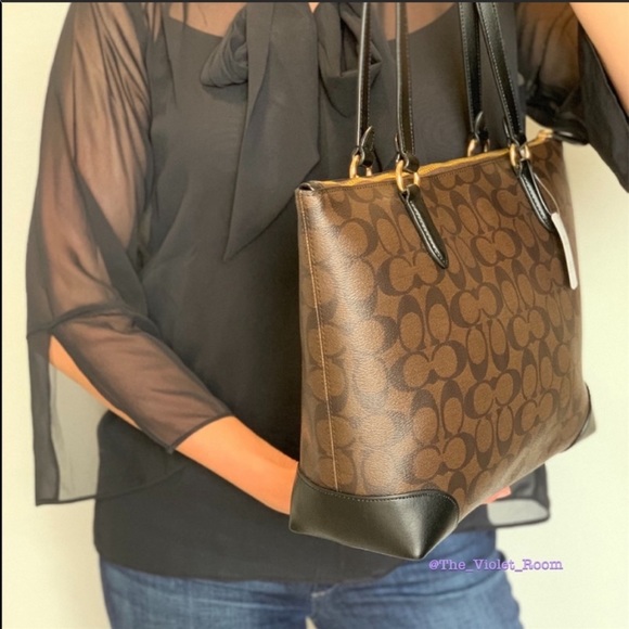 ▪️COACH▪️Small ZipTop Signature Coated Canvas Tote - Picture 3 of 8